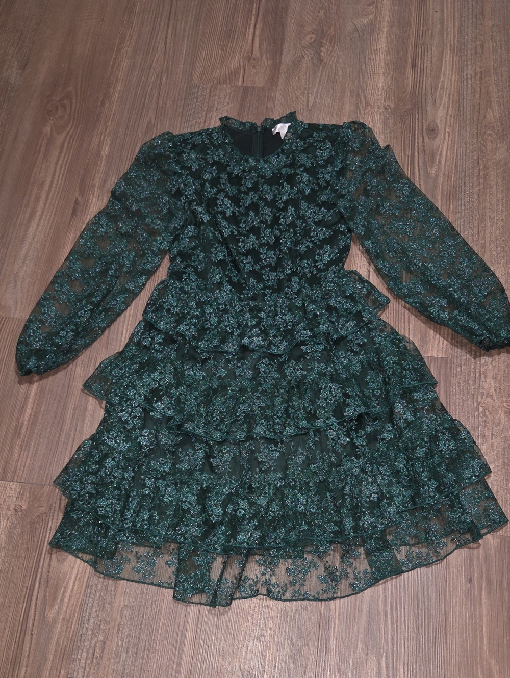 Rachel Parcell Gorgeous Dark Green Floral Tiered Long-Sleeve Dress